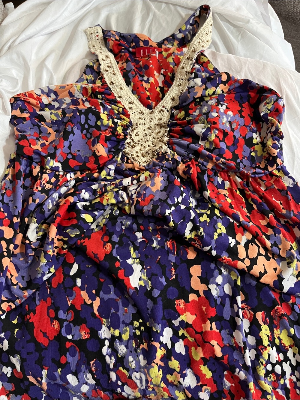 Elle Purple Red Multi-Color Crochet Halter Dress